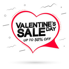 Valentine Day Sale, speech bubble banner design template, holiday discount tag, vector illustration