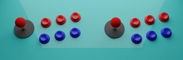 Old style of colorful  arcade machine controls, 3d illustration © Guajillo studio
