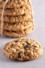 Cinnamon Raisin Oatmeal Cookies on a Gray Table