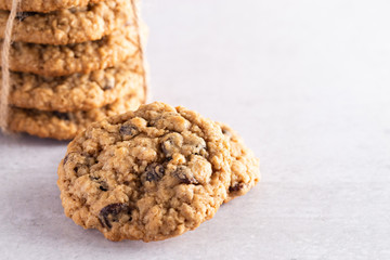 Cinnamon Raisin Oatmeal Cookies on a Gray Table