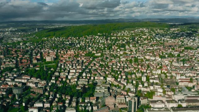 Aerial view of Seebach and Oerlikon districts of Zurich, Switzerland