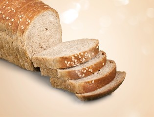 Composition with bread  in wicker basket isolated on white