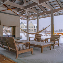 Square Snowy patio of a clubhouse in Daybreak Utah