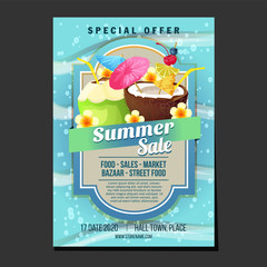 Fototapeta premium summer sales poster sea texture theme cocktail drink