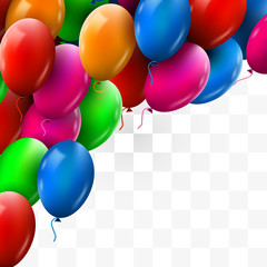 3d Realistic Colorful Bunch of Birthday Balloons Flying for Party and Celebrations. Transparent background.