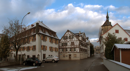 Street-level scene in Arbon, Swiss village in Thurgau on Lake Constance