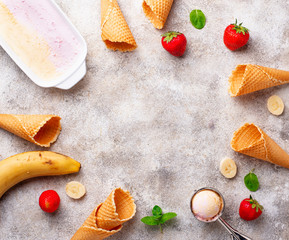 Homemade strawberry banana ice cream