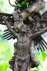 Historic Jesus on the mystery old Prague Cemetery, Czech Republic