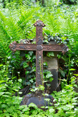 Historic Statue on the mystery old Prague Cemetery, Czech Republic