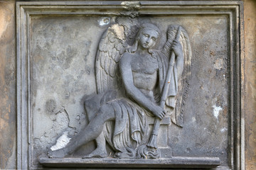 The historic Angel from the mystery old Prague Cemetery, Czech Republic