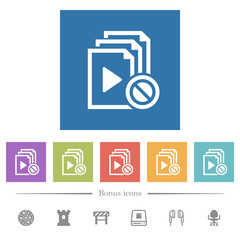 Disabled playlist flat white icons in square backgrounds