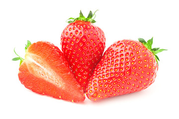 Red strawberry isolated on white background, close up view