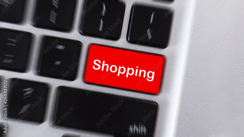 Aufkleber Red button with word Shopping on computer keyboard