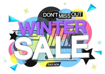 Winter Sale, banner design template, discount tag, don’t miss out, vector illustration