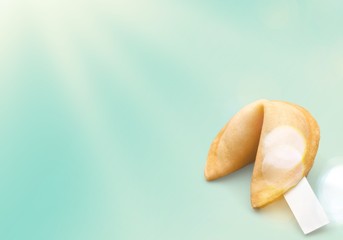 Fortune cookie with blank slip isolated on white background.