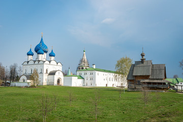 Kremin architecture in Suzdal, Russia. -The Cathedral of the Nativity of the Virgin, Orthodox church is a popular tourist sight in Suzdal.