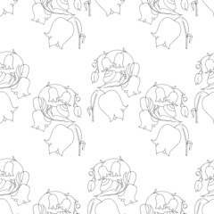 Bellflower snail seamless monochrome pattern. Design element stock vector illustration for web, for print, for children fabric print, coloring page