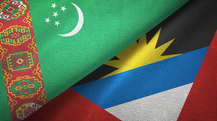 Turkmenistan and Antigua and Barbuda two flags textile cloth, fabric texture 