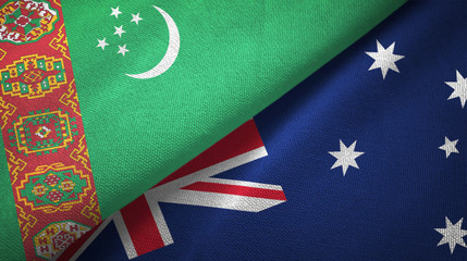 Turkmenistan and Australia two flags textile cloth, fabric texture 
