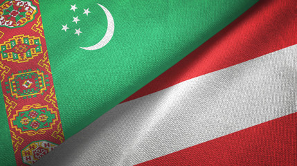 Fototapeta premium Turkmenistan and Austria two flags textile cloth, fabric texture 