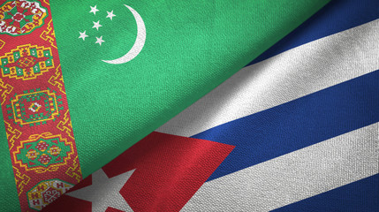 Turkmenistan and Cuba two flags textile cloth, fabric texture