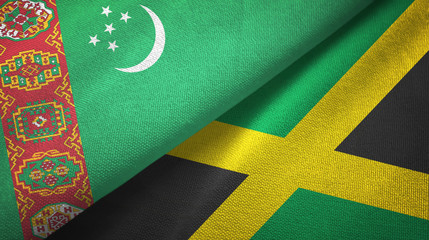 Turkmenistan and Jamaica two flags textile cloth, fabric texture