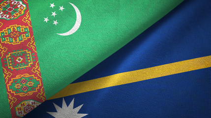 Turkmenistan and Nauru two flags textile cloth, fabric texture