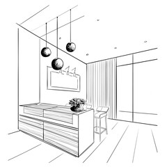 Living room interior sketch. - 268433173
