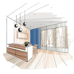 Living room interior sketch. - 268433183