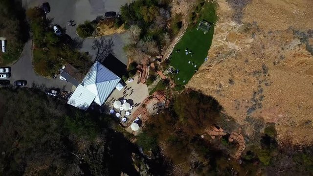 Aerial birds eye view of a summer wedding reception in the middle of the rocky mountains in Salt Lake City Utah