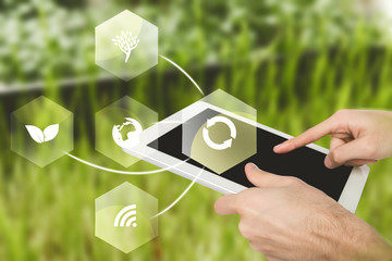 Virtual icons of agricultural mobile app and tablet computer