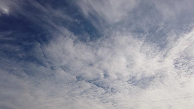 Beautiful timelapse of afternoon blue summer sky and cirrocumulus clouds carried by the wind