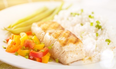 Seafood with rice in plate