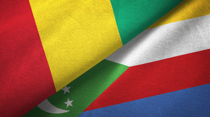 Guinea and Comoros two flags textile cloth, fabric texture
