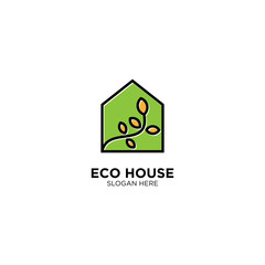 Eco House logo vector line outline monoline icon illustration - Vector