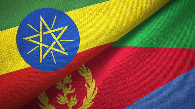 Ethiopia and Eritrea two flags textile cloth, fabric texture