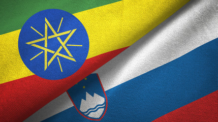 Ethiopia and Slovenia two flags textile cloth, fabric texture