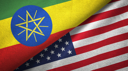 Ethiopia and United States two flags textile cloth, fabric texture