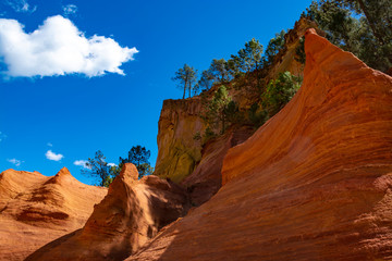 Large colorful ochre deposits, located in Roussillon, small Provensal town in  Natural Regional...