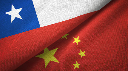 Chile and China two flags textile cloth, fabric texture