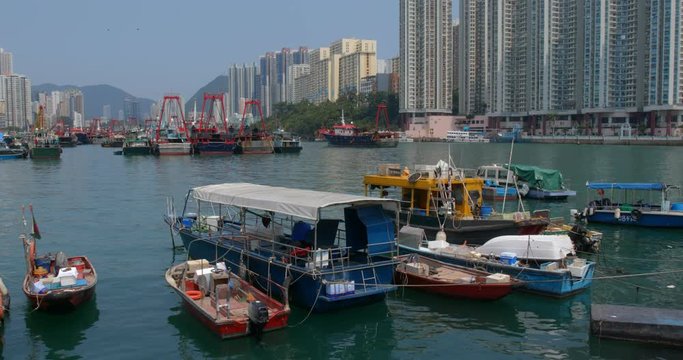  Fishing boat in the typhoon shelter in Hong Kong