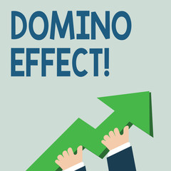 Word writing text Domino Effect. Business photo showcasing Chain reaction that causing other similar events to happen photo of Hand Holding Colorful Huge 3D Arrow Pointing and Going Up