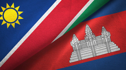 Namibia and Cambodia two flags textile cloth, fabric texture 