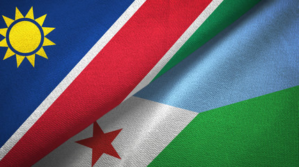Namibia and Djibouti two flags textile cloth, fabric texture