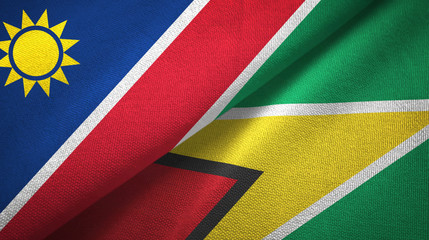 Namibia and Guyana two flags textile cloth, fabric texture