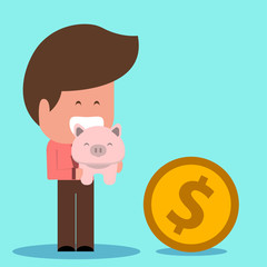 Businessman holding a piggy bank