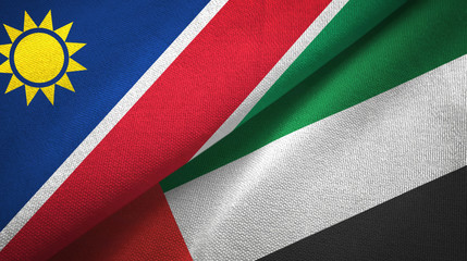 Namibia and United Arab Emirates two flags textile cloth, fabric texture