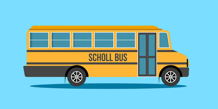 School Bus, Illustration of school kids riding yellow schoolbus transportation education
