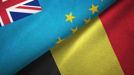 Tuvalu and Belgium two flags textile cloth, fabric texture 