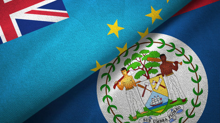 Tuvalu and Belize two flags textile cloth, fabric texture 